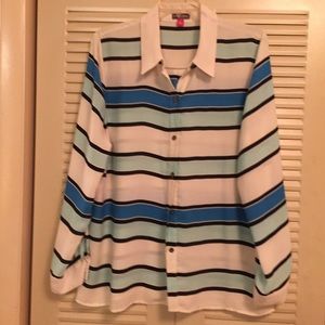 Vince Camuto L Striped Long Sleeve Button Up Top